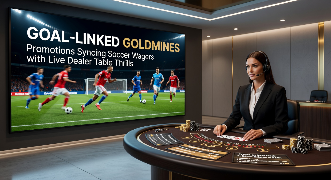 Vibrant soccer stadium scene overlaid with live dealer blackjack table, highlighting synced betting promotions