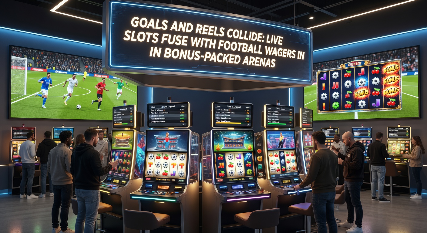 Close-up of hybrid game interface displaying live soccer match overlay on slot reels, with bonus meters filling from goals and player props bets highlighted