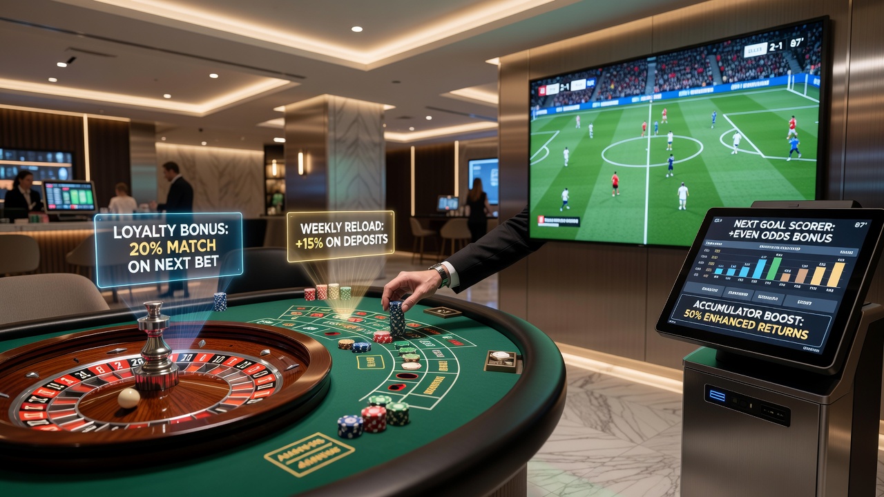 Split view of roulette table activity alongside football match odds on a mobile betting app with active bonus notifications