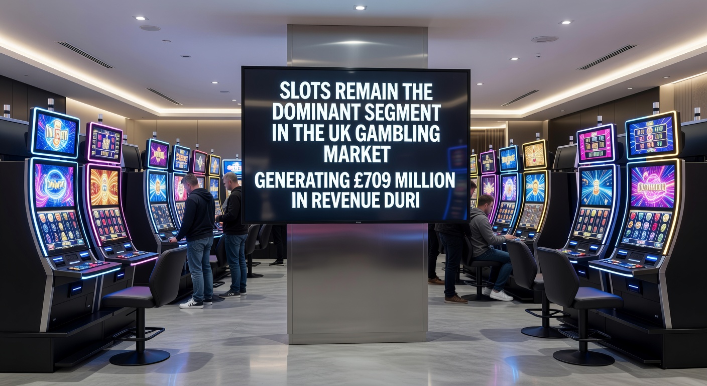 Digital dashboard illustrating UK slots market stats with rising graphs for revenue, spins, and player numbers from 2023 to 2024