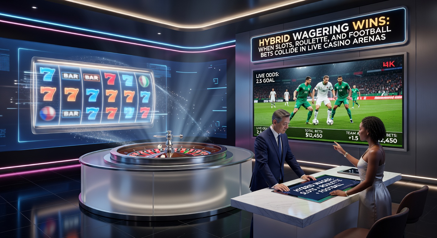 Dynamic live casino interface showing spinning roulette wheel alongside soccer match odds and slot reels in action
