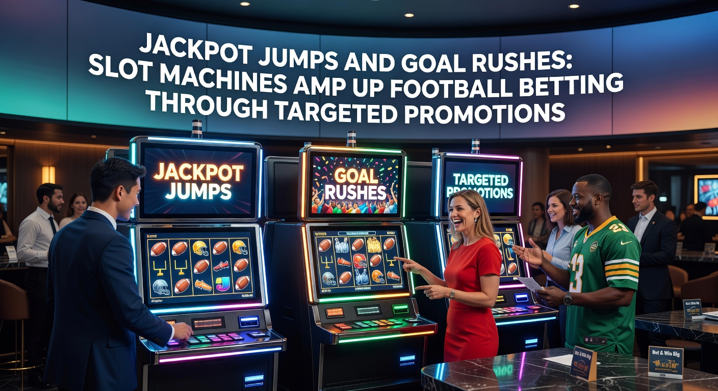 Vibrant slot machine screen displaying football-themed jackpot jumping during a goal celebration, with cascading coins and soccer ball graphics