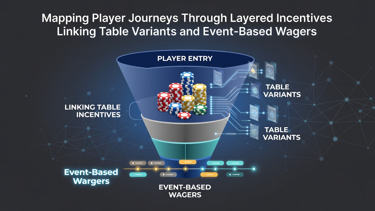 Player journey mapping diagram showing layered incentives connecting table variants to event wagers