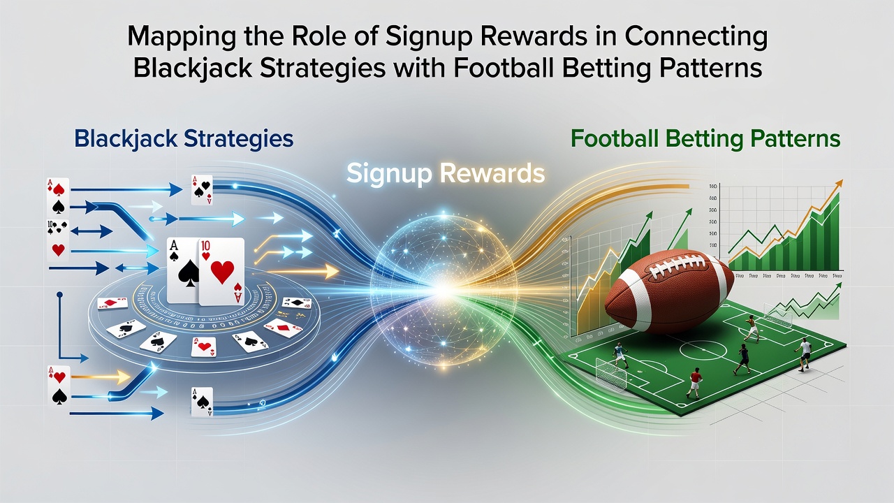 Illustration showing signup reward mechanics bridging blackjack card tables and football pitch betting interfaces on digital platforms