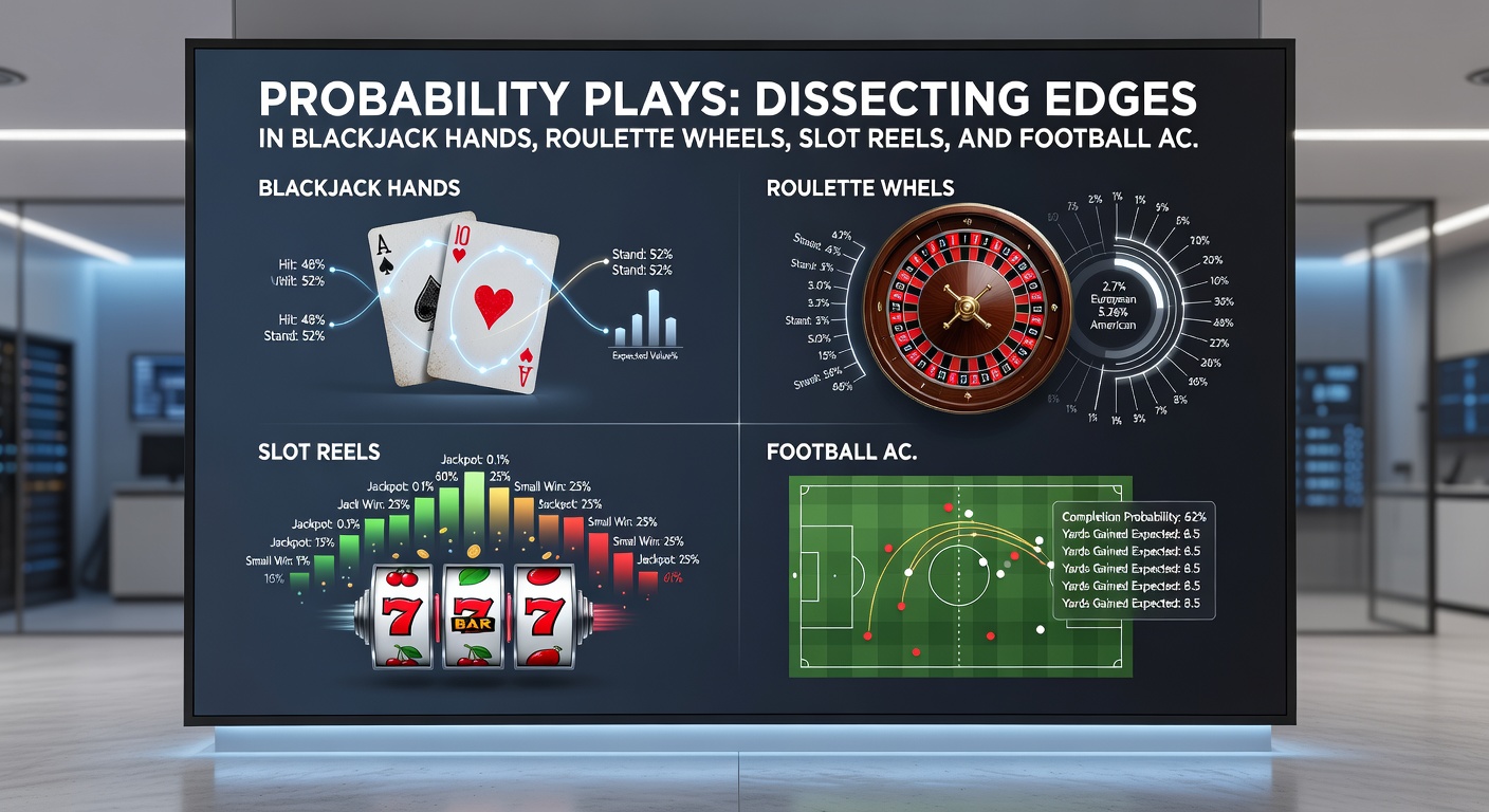 Dynamic split image showing slot machine reels spinning alongside a soccer field with betting slips, highlighting probability intersections in gambling
