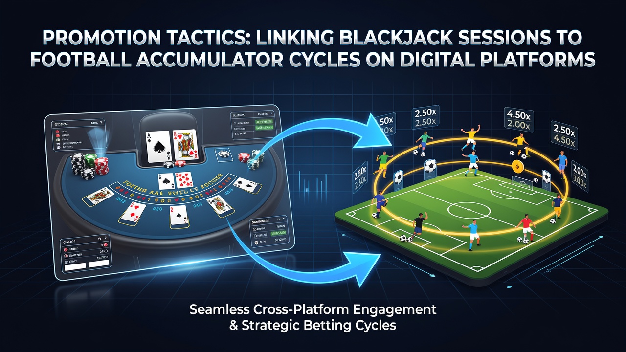 Digital interface showing blackjack game linked to football accumulator promotions