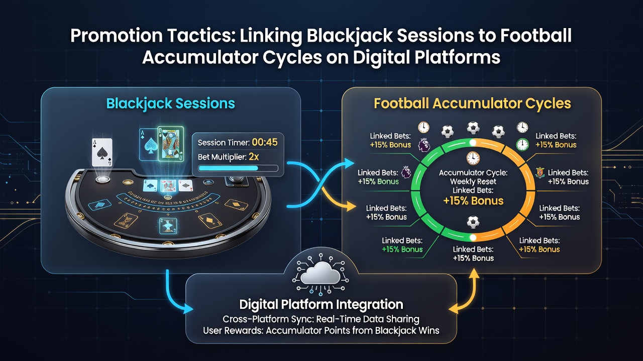 Analytics dashboard illustrating blackjack sessions feeding into football accumulator cycles