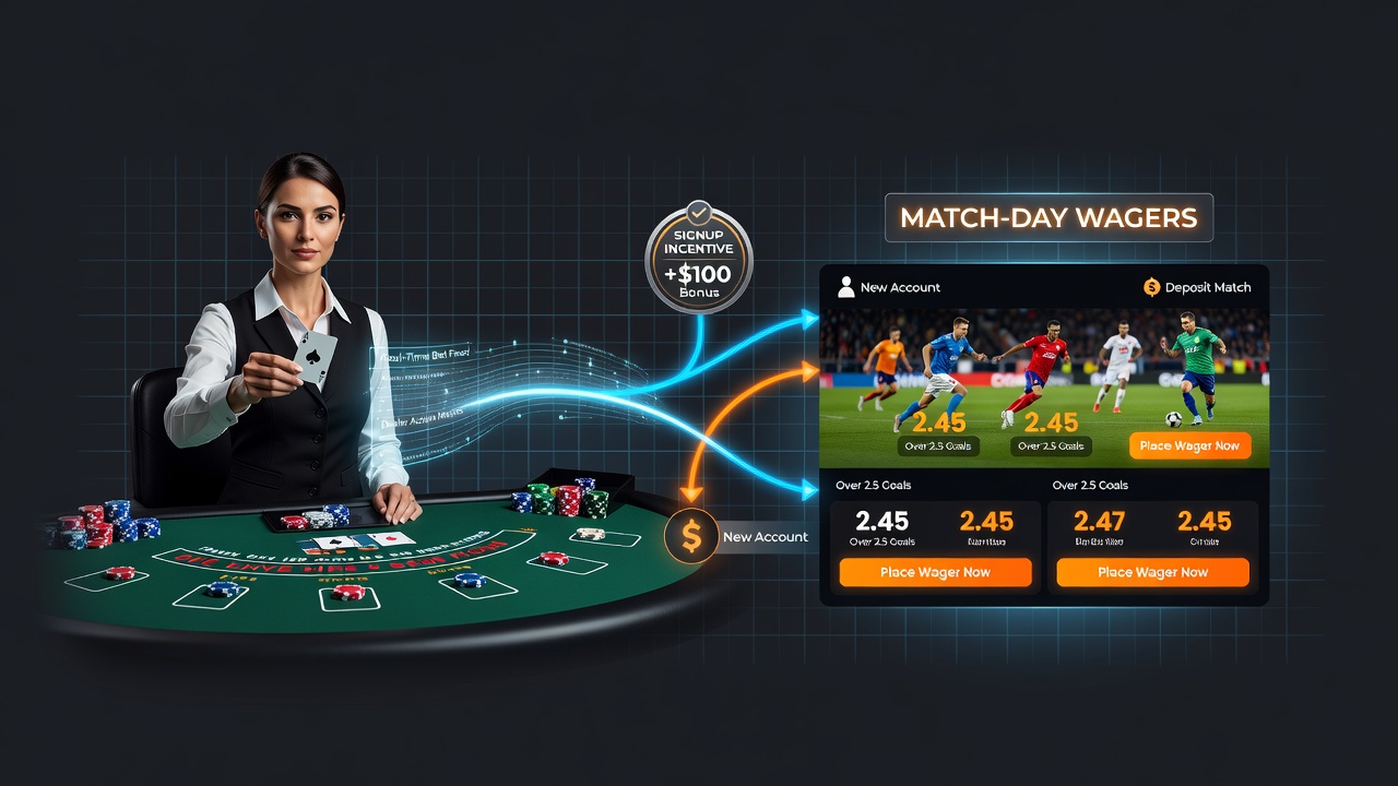Live dealer table interface showing real-time casino gameplay alongside sports betting options on a match day screen