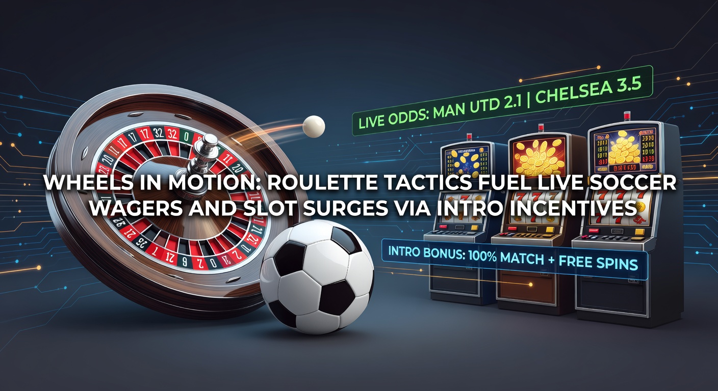 Vibrant roulette wheel spinning alongside soccer pitch action and glowing slot reels, illustrating the fusion of casino games and sports betting through promotional incentives